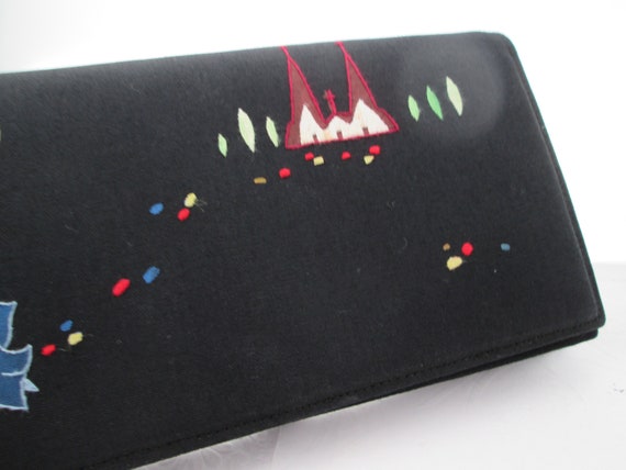 Vtg REDUCED Black Peau de Soie Fabric Clutch Hand… - image 3