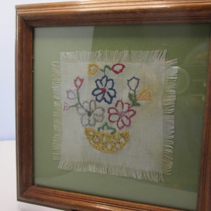 VTG Wood Framed Hand Made Embroidered Flowers Embroidered Floral Picture Embroidery Picture Embroidered Picture Hand Stitched Folk Art
