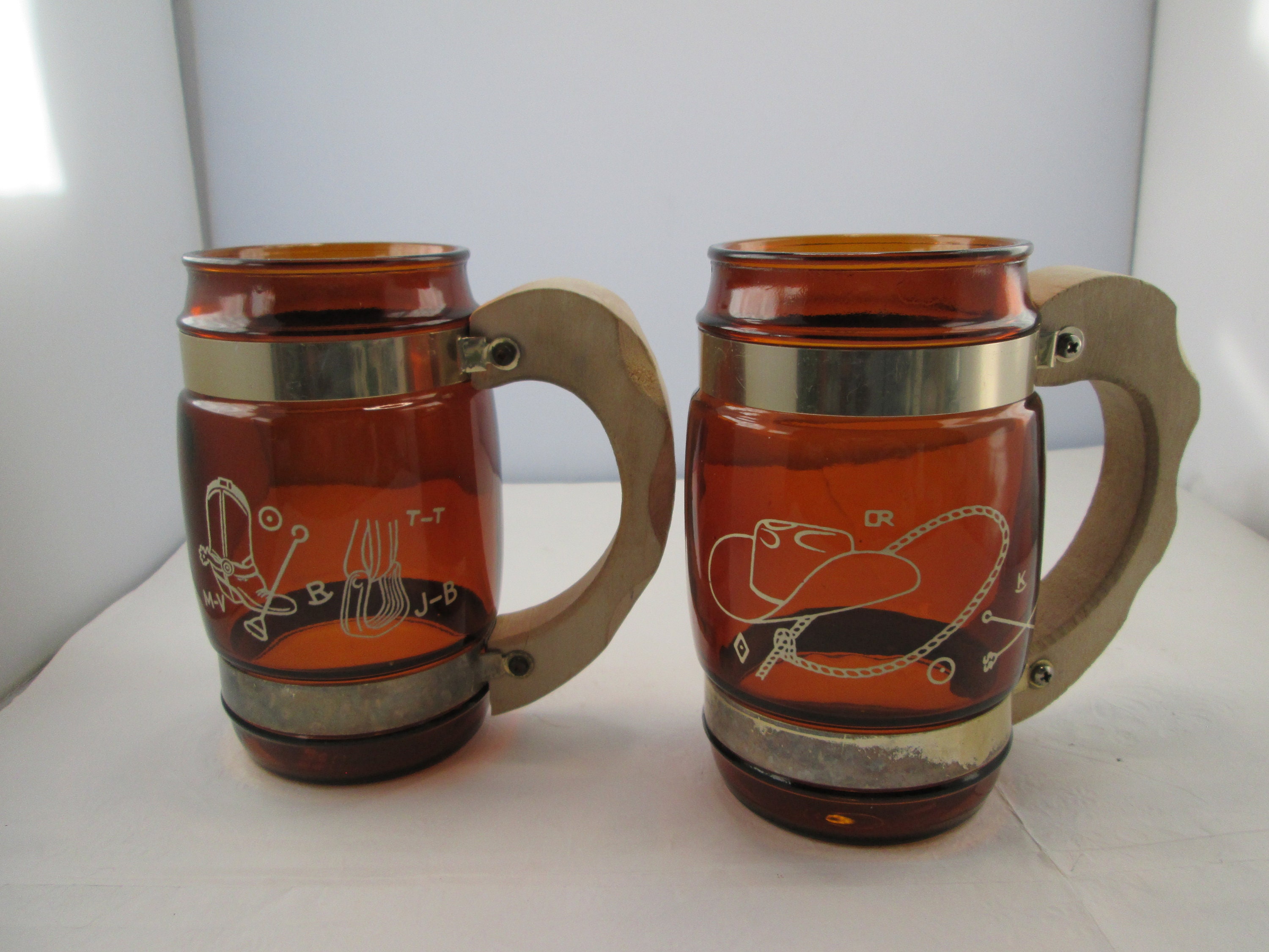 Long Branch Saloon Boot Hill Dodge City Kansas Vintage Siesta Ware Souvenir  Mug Brown Glass With Wooden Handles 