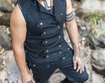 Mens Pirate Suit | Black | Steampunk | Festival Wear | Burning Man | Marching Band | Hipster | gift for husband Festival Vest Sea Rover suit
