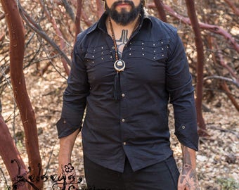 Men's Rider Shirt: Removable Sleeves, Stretch Cotton Festival Top