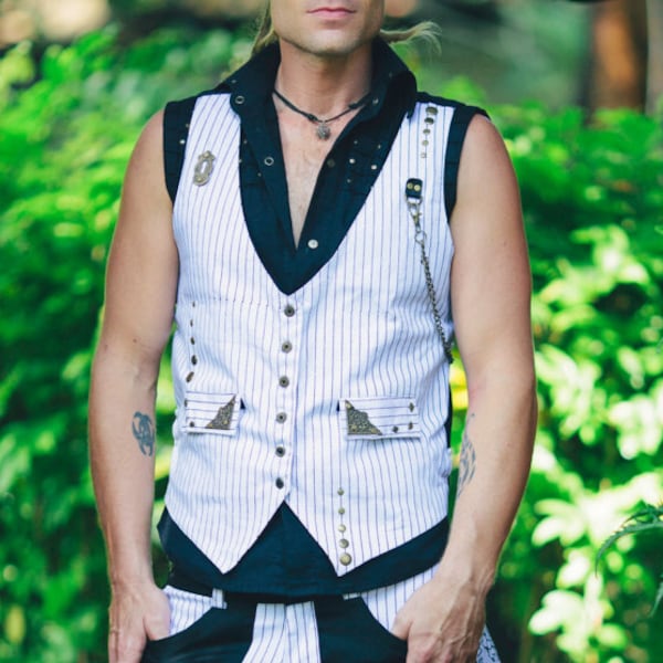 MENS SUIT VEST- White Suit Vest, Wedding, Burning Man, Festival Clothing, Steampunk, Victorian, Stretch Canvas, Steezy Suit Vest