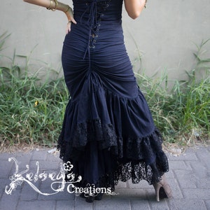 High Waisted Skirt -  Victorian Burning Man Steampunk Adjustable Lace Up Back,  Black Dress, Ruffled Skirt, Boho, Burning Man, Victory Skirt