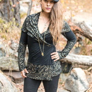 Women&#39;s Hoodie, Festival Clothing, Wrap Jacket, Yoga Hoodie Wrap, Cowl Neck, Rave Wear, Festival Wrap Top, Burning Man Clothing, Hooded Wrap