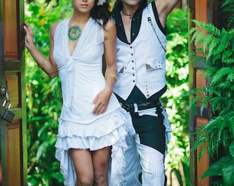 MENS SUIT - White, Two Piece Suit, Wedding, Burning Man, Festival Clothing, Steampunk, Victorian, Stretch Canvas, Steezy Suit.