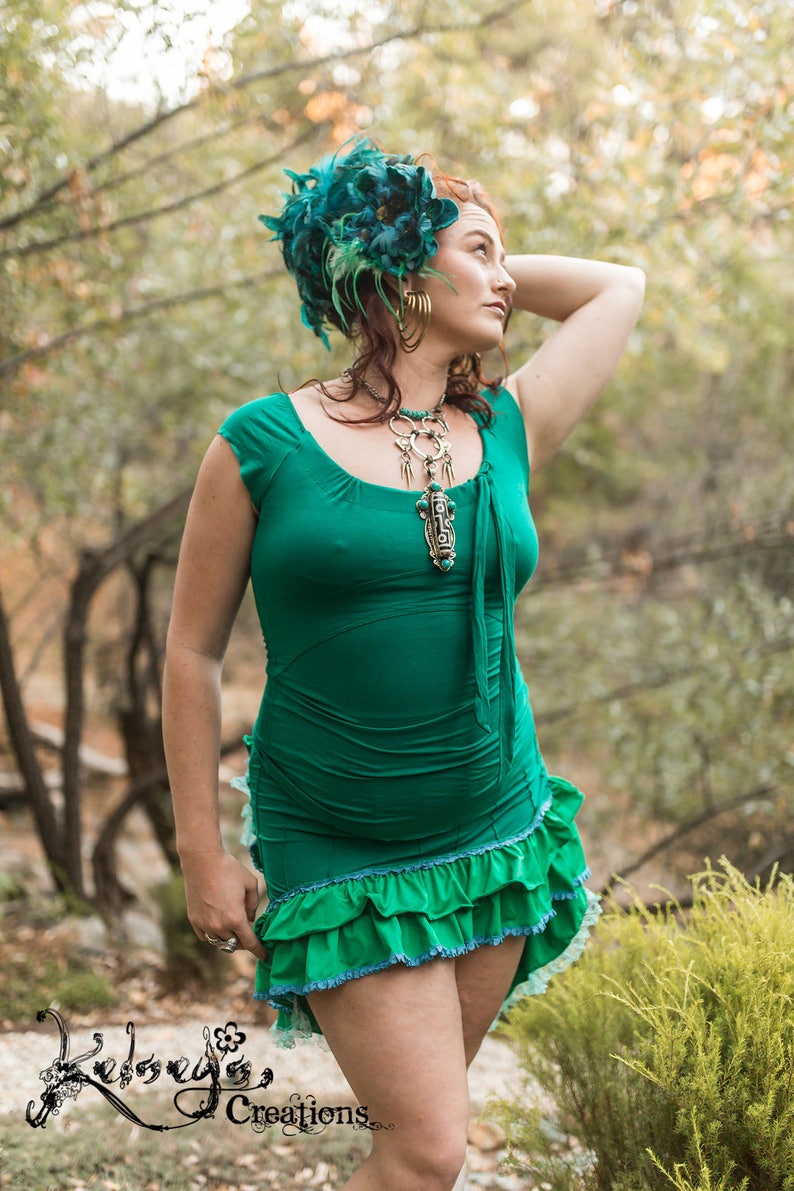 Burlesque Teal Steampunk Boho Festival Clothing Burning Man Ruffle Skirt Hippy Bustle Bum Skirt Fancy Frills