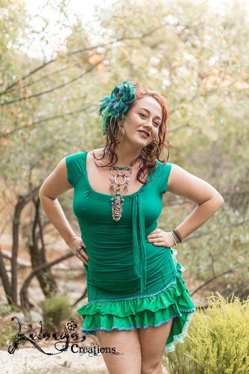 Burlesque Teal Steampunk Boho Festival Clothing Burning Man Ruffle Skirt Hippy Bustle Bum Skirt Fancy Frills