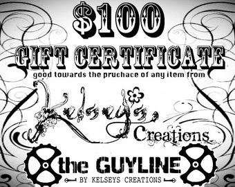 GIFT CERTIFICATE - Kelseys Creations, The GuyLine, Steampunk Clothing, Gift for Girl Friend, Gift for Boy Friend, Gift for best friend