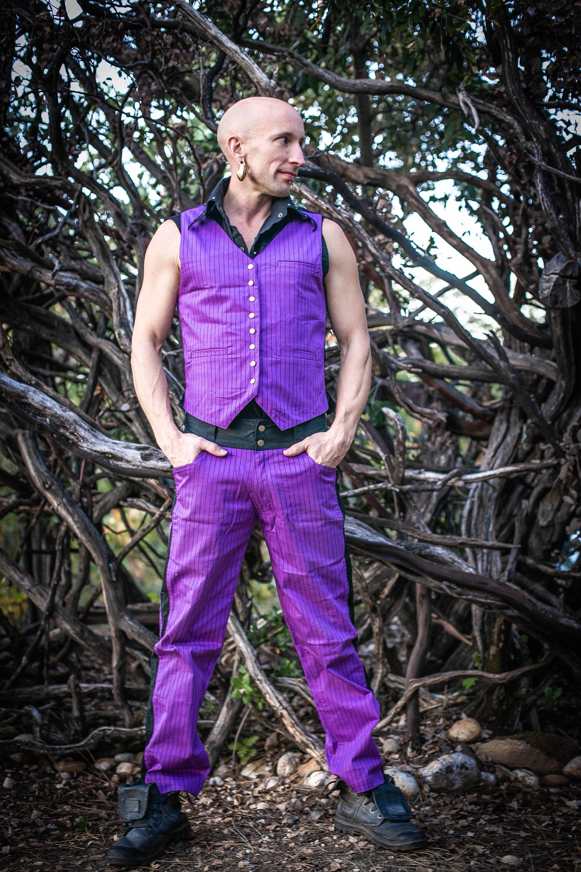 スーツ purple over silhouette set up THE QUIMBY Jumpsuit - Long Sleeve in Plum Metallic Coated