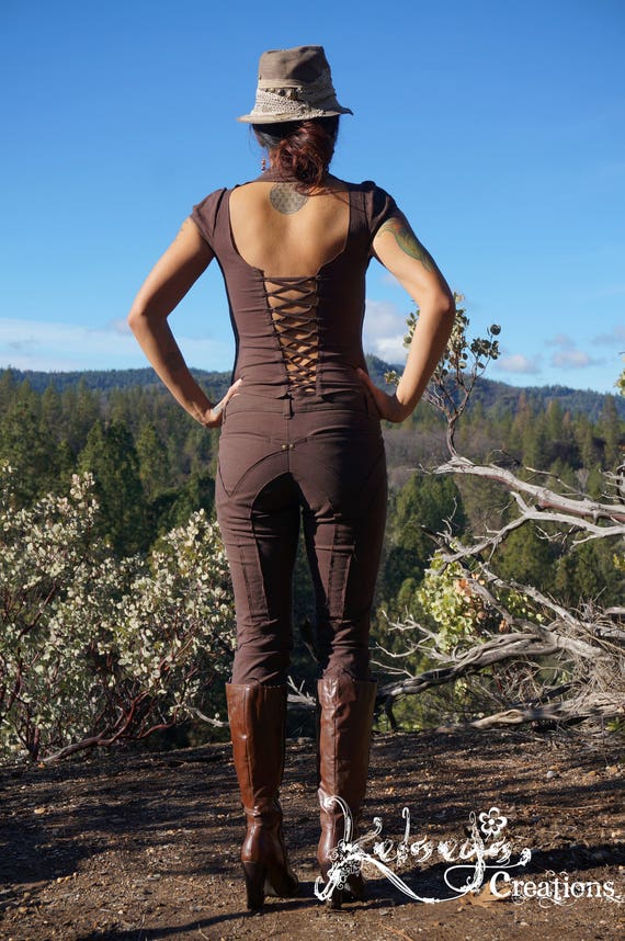 Ladies Fitted Pants Brown, Leggings, Light Weight Pants Steampunk Festival  Clothing Burning Man Summer Pants, Hipster, Wanderlusts Pants 