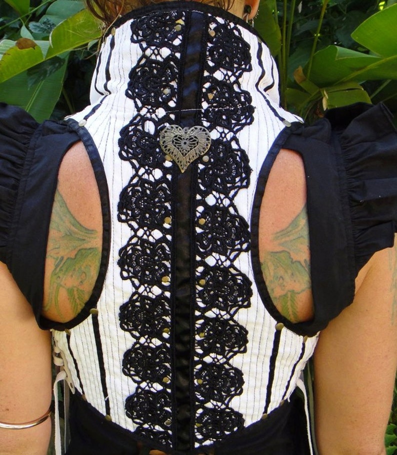 Womens vest White/black Crop Vest, Steampunk vest, Burning Man clothing, Gypsy Fairy, Victorian era Crop Vest, Bella Bolero image 1