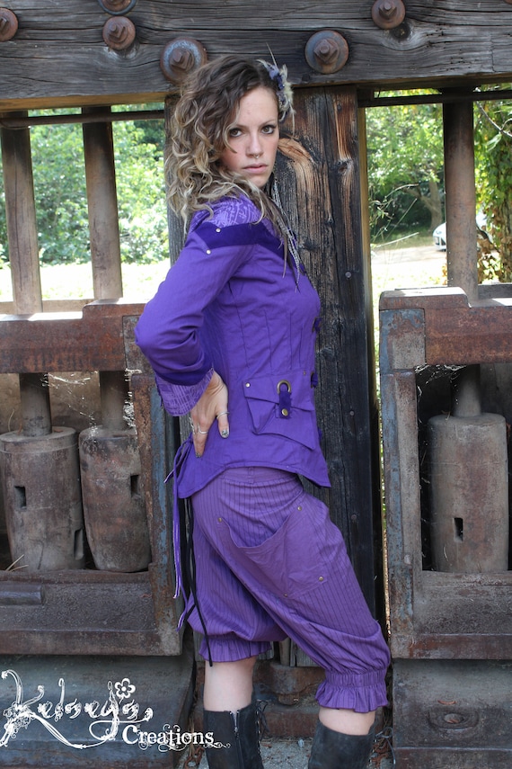 Womens Jacket Purple Steampunk Festival Jacket for Her Burning Man Era  Military Pinup Inspired Rebel Jacket 