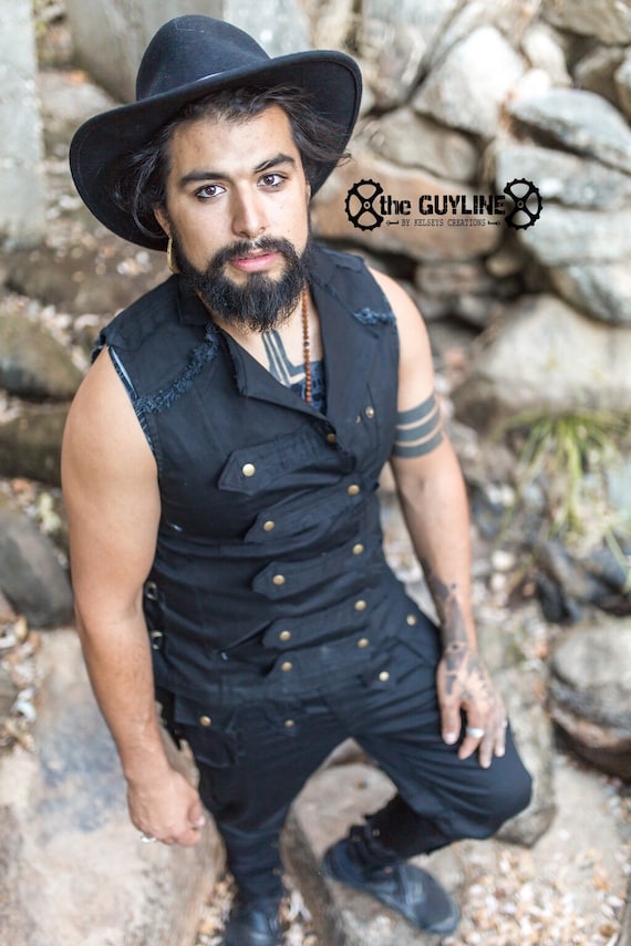 Mens Pirate Vest Black, Mens Suit, Pirate, Festival Wear, Burning Man,  Marching Band, Hipster, Gothic, Steampunk, Sea Rover 