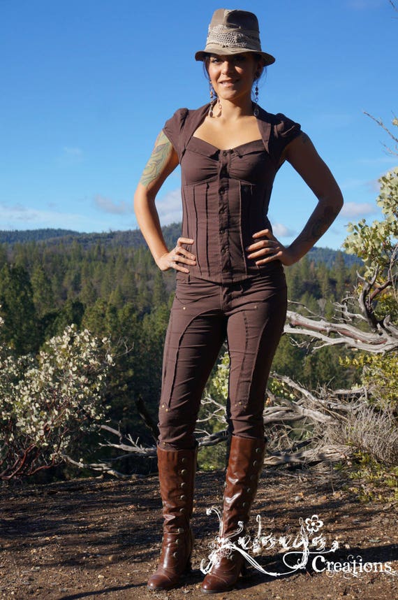 Ladies Fitted Pants Brown, Leggings, Light Weight Pants Steampunk