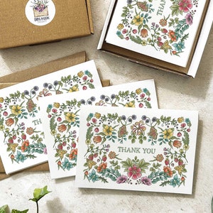 Vintage Floral Illustrierte gefaltete Dankeskarten und Umschläge