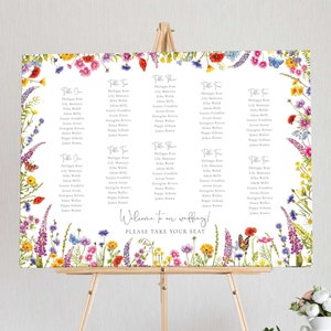 Table Plan or Welcome Sign, Wildflower Wedding, A3, A2, A1, Fully Personalised, Foxgloves and Lupin