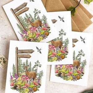 Cartes de demoiselle d'honneur Woodland, enveloppes et cartes vierges faites main