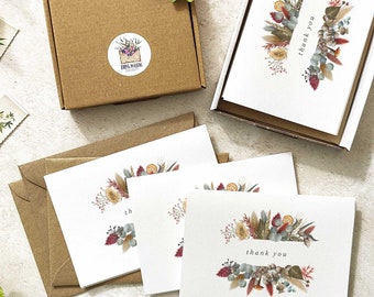 Cartes de remerciement et enveloppes pliées Fleurs séchées d'automne