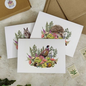 Animal Note Cards Set, Hand Painted Folded Blank Cards & Envelopes, Cottagecore, Mixed Set of 10 Cards