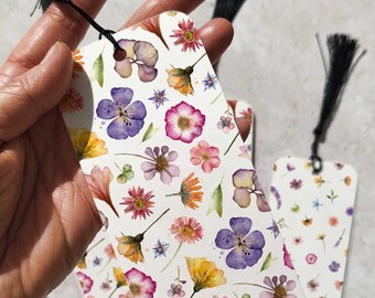 Lesezeichen Gepresste Blumen Wildblumen Doppelseitig mit Quaste