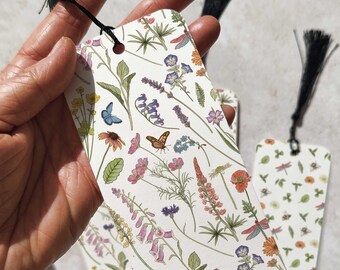 Cottage Garden Wildblumen Lesezeichen, doppelseitig, mit Quaste