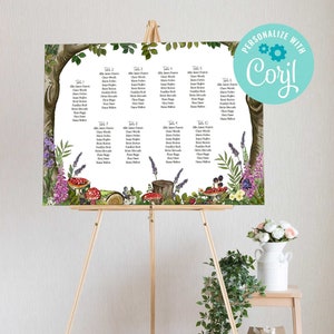 Woodland Wedding Printable Digital File, Template Design, Table Plan, 20 Woodland Forest Animals