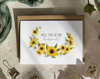 Bridesmaid Cards, Handmade Blank Cards & Envelopes, Sunflowers and Daisies, Landscape design