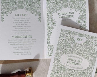 Vintage Floral wedding invitation SAMPLE, Folded invitation and envelopes