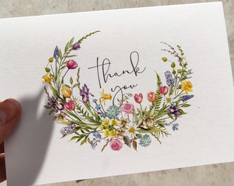 Cartes de remerciement et enveloppes pliées Fleurs printanières