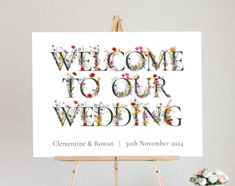 Printable Digital File, Template Design, Wedding Welcome Sign, Summer Meadow Wildflowers