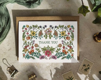 Cartes de remerciement et enveloppes florales illustrées