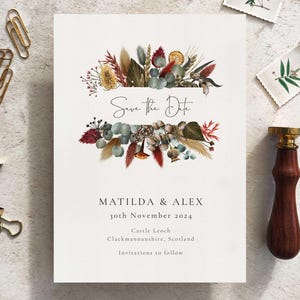 Carte Save the Date et enveloppes Fleurs séchées d'automne
