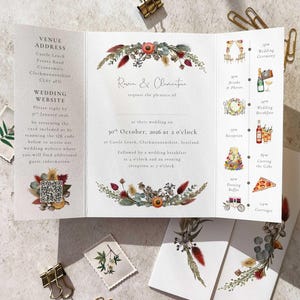 Dried Flowers gatefold invitation with wedding timeline