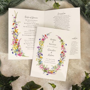 "Wildblumen Hochzeit druckbare digitale Datei, ""Order of Service"" gefaltet Karte, Hochzeitsprogramm."