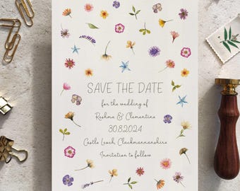 Pressed Wildflower Save the Date Cards: Watercolor Wedding Sample Invitation