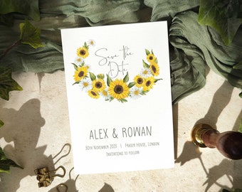 Sunflower Wedding Printable Digital File, Template Design, Save the Date Card