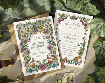 Floral Illustrations Wedding Invitation, Evening invites & envelopes