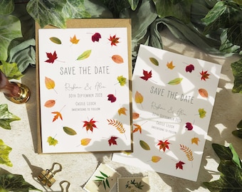 Tarjeta y sobres Save the Date de otoño