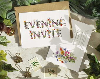Printable Digital File, Wildflower Meadow Template Design. Evening Invitation. Rustic Print Yourself File.