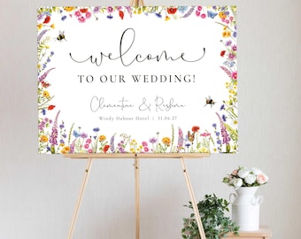 Custom Wildflower Wedding Welcome Sign - Fully Personalised with Venue Art, Sizes A4 to A1