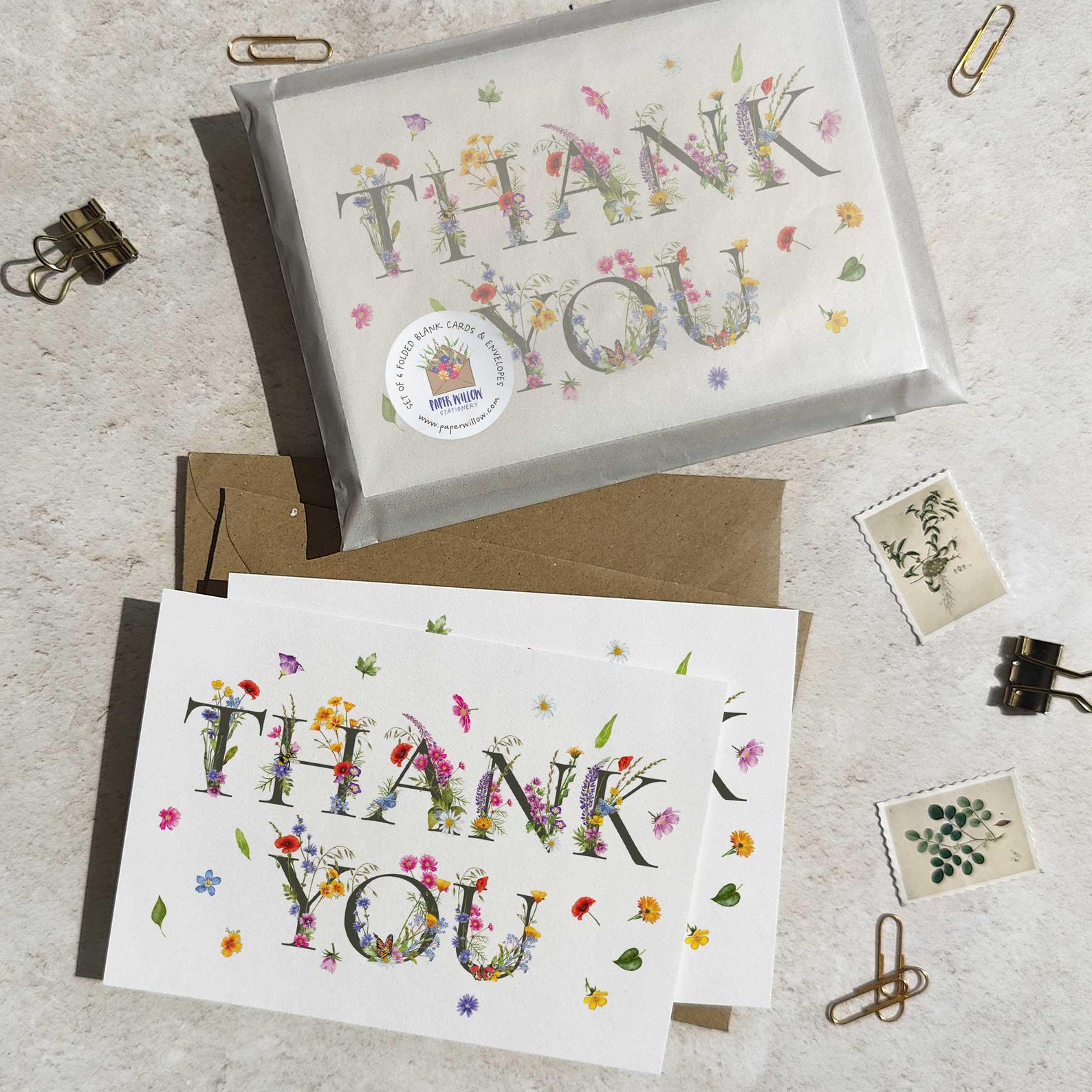 Wildflower Folded Thank You Cards & Envelopes - Etsy