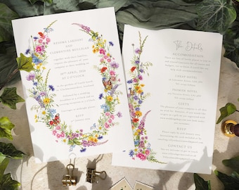 Wildflower Wedding Invitation, A5 invites & envelopes