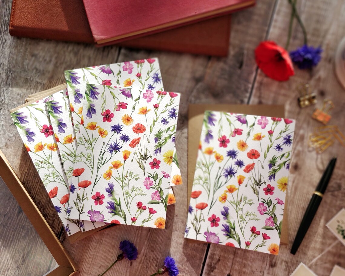 Blank Note Cards & Envelopes Wildflower Watercolours Etsy