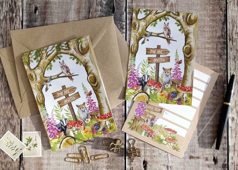 Woodland invitations, Ready to write invites, Rustic Woodland Animals Theme, Cottagecore image 5