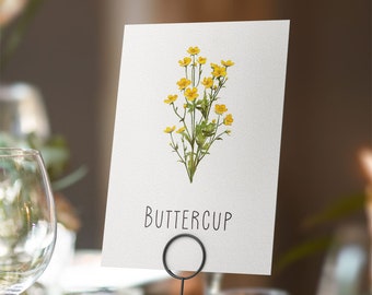 Printable Digital File, Buttercup Table Name Card, A5 Downloadable File to Print Yourself