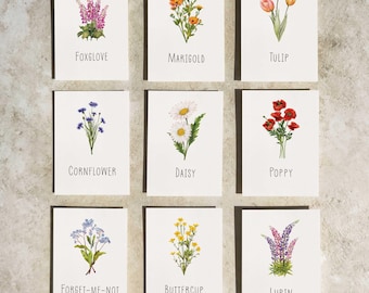 Watercolor Flower Table Name Cards: Rustic Wildflower Wedding Decor