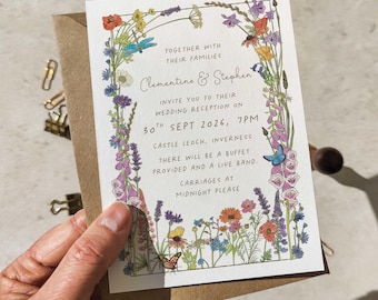 10x Cottage Garden Wildflower Evening Invitations & Envelopes Set