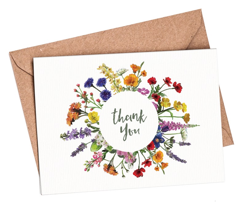 Hand Painted Wedding Thank You Card Folded Printable Digital File Templett Design Wildflowers