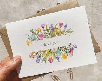 Tarjetas y sobres de agradecimiento plegables con motivos florales de primavera
