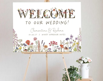 Cottage Garden Wildflower Wedding Welcome Sign - Personalised in Various Sizes A4 to A1